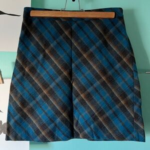 American Eagle Italian Wool Blend Stretch Blue Brown Plaid Skirt Size 6